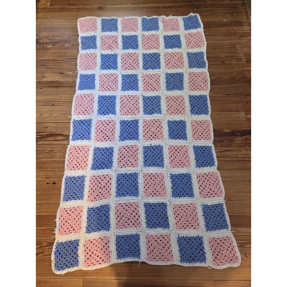 Vintage Handmade Granny‎ Square Crochet Afghan Blanket